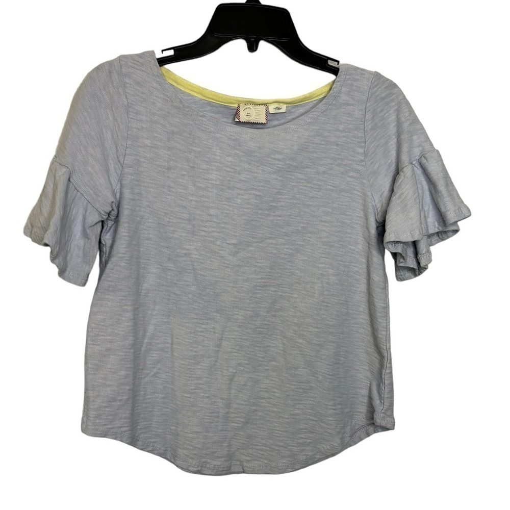 Anthro Postage Stamp Christel Flutter Sleeve Top Size Small Light Blue